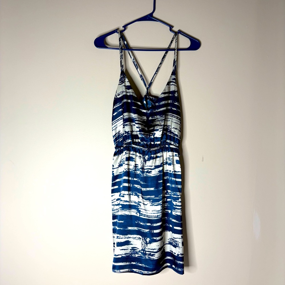Rumors Mini Dress In Navy Blue N Light‎ Beige. Spaghetti Straps. Small
